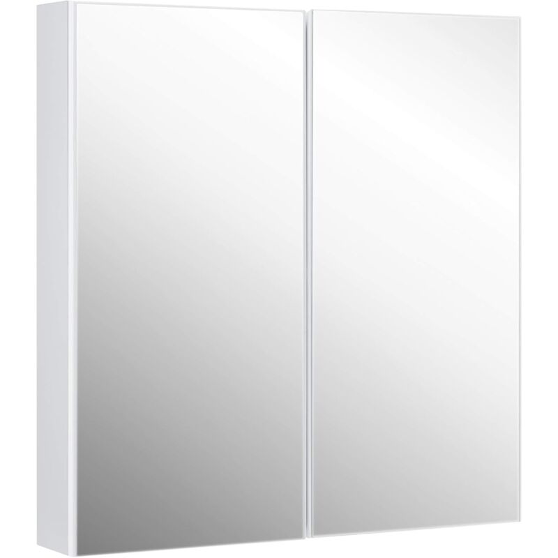 foto del prodotto armadio da bagno a specchio con 2 ante, organizer armadio da parete in legno a 2 ripani, bianco 65x62x11,3 cm