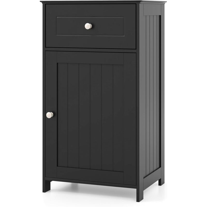 foto del prodotto armadio da bagno con ante e cassetto 43 x 34 x 77cm, mobile bagno con mensola regolabile e dispositivo anti ribaltamento, armadietto elegante per