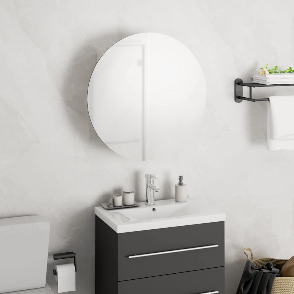 foto del prodotto armadio da bagno con specchio rotondo e led bianco 40x40x17,5cmcod mxl 102907
