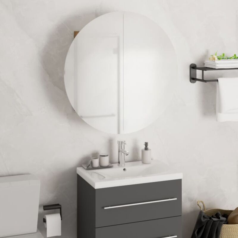 foto del prodotto armadio da bagno con specchio rotondo e led nero 47x47x17,5 cm - vidaxl