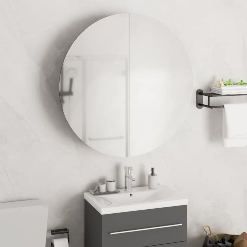 foto del prodotto armadio da bagno con specchio rotondo e led nero 54x54x17,5 cm