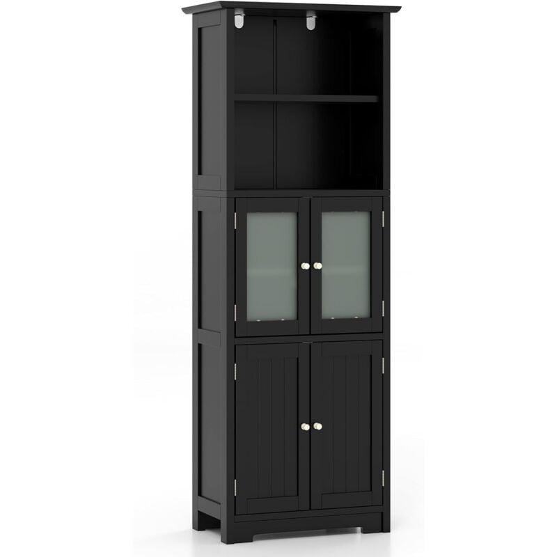 foto del prodotto armadio da bagno, mobiletto alto da terra con 2 armadietti e ripiani regolabili, con ante in vetro, mobile portaoggetti multiusi per bagno e