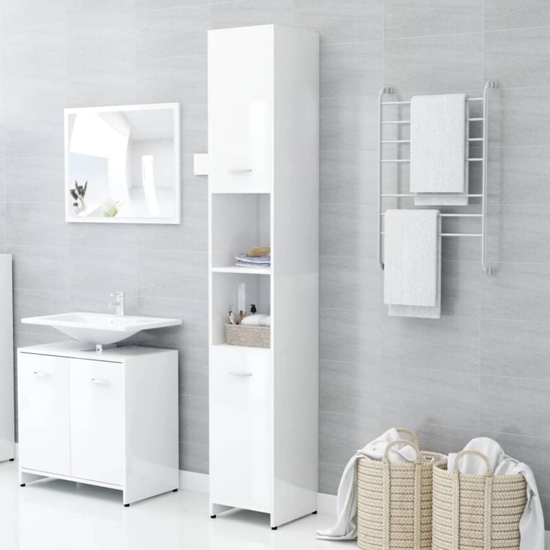foto del prodotto armadio da bagno mobili bagno bianco lucido 30x30x183,5 cm in truciolato