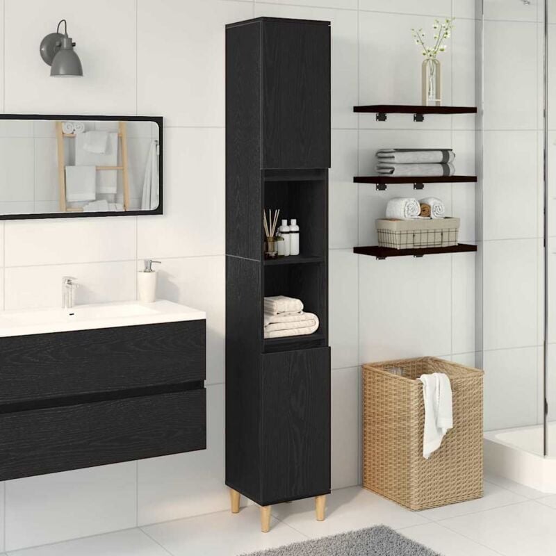 foto del prodotto armadio da bagno nero rovere 30x30x190 cm legno ingegnerizzato