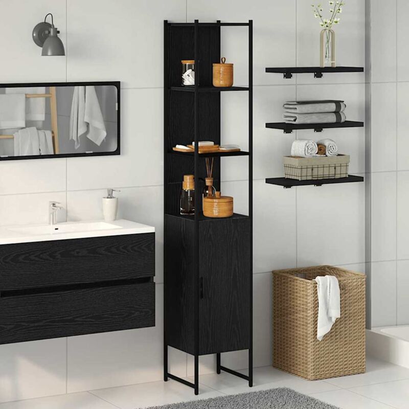 foto del prodotto armadio da bagno nero rovere 33x33x185,5 cm in legno ingegnerizzato