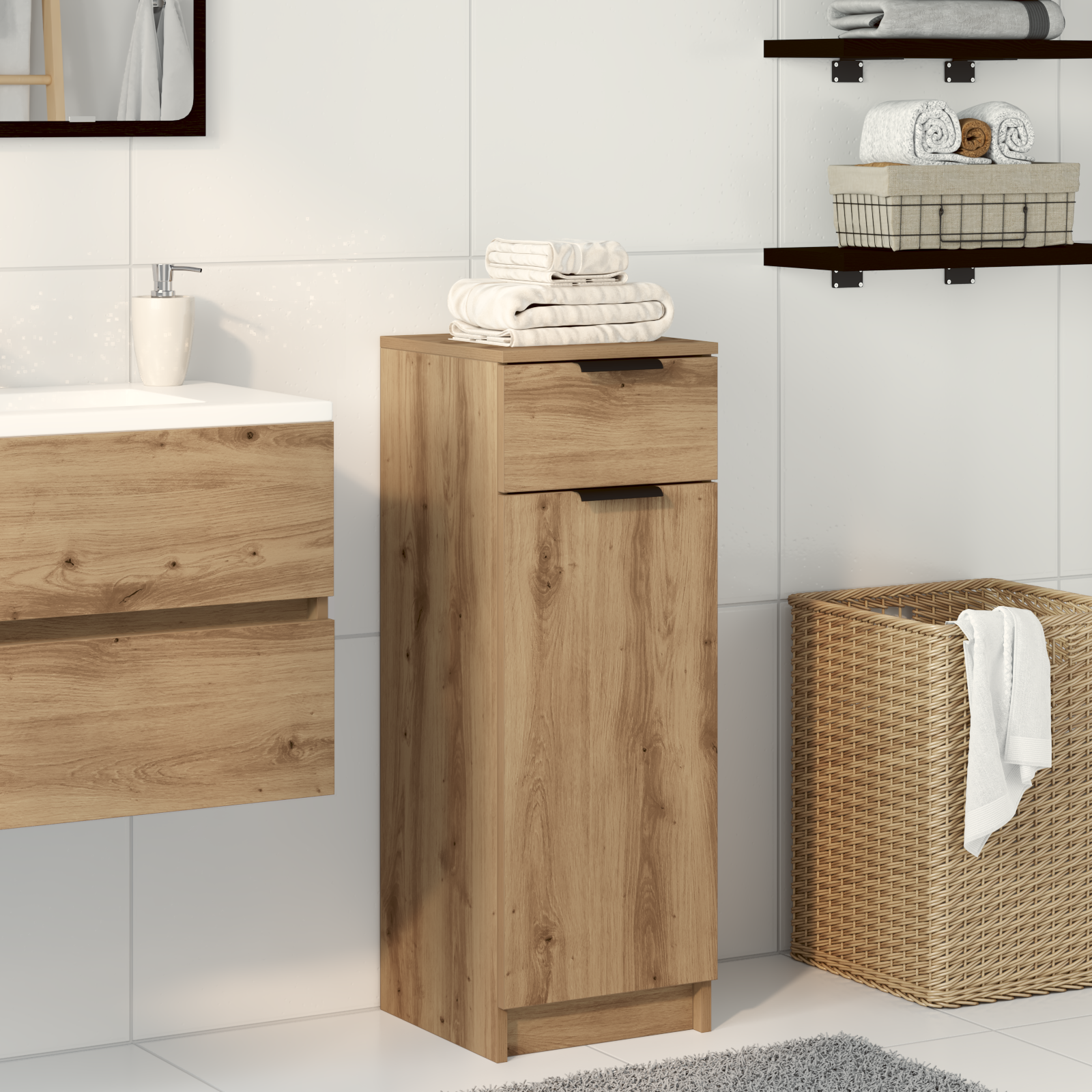 foto del prodotto armadio da bagno quercia artigianale 32x34x90 cm legno ingegnerizzato