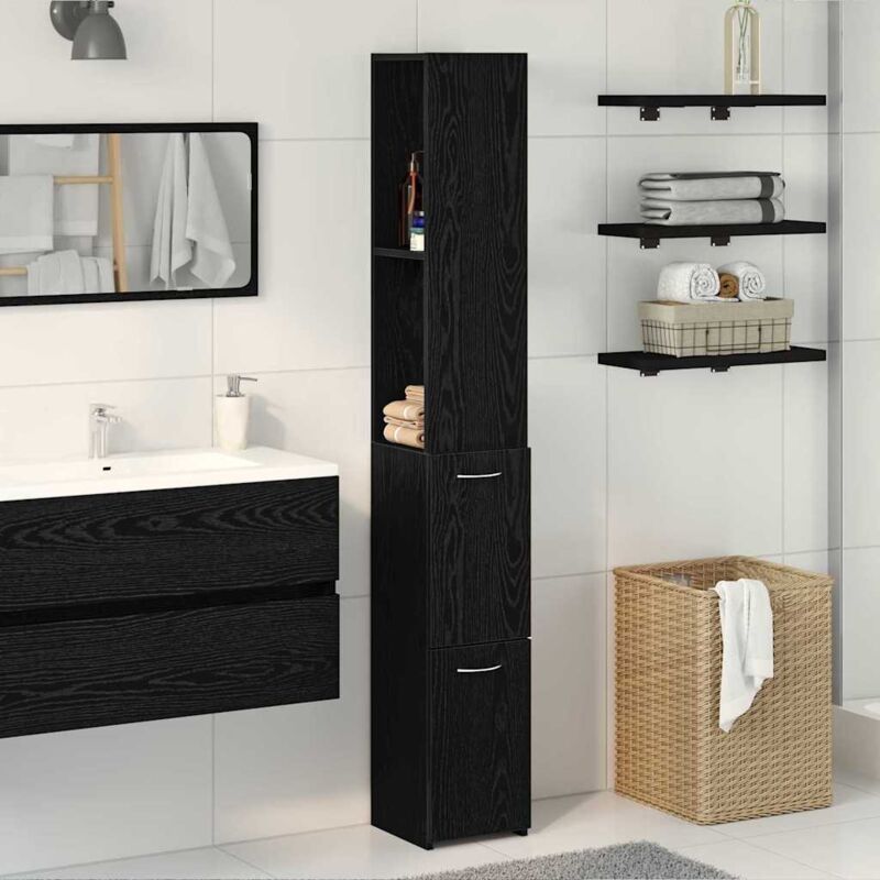 foto del prodotto armadio da bagno vidaxl nero rovere 25x25x170 cm in legno ingegnerizzato