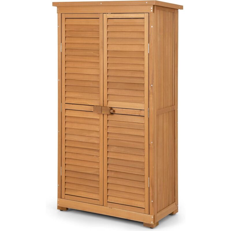 foto del prodotto armadio da esterno 87 x 47 x 160 cm in legno resistente alle intemperie, con 3 ripiani rimovibili, tetto a 2 falde in asfalto relax4life