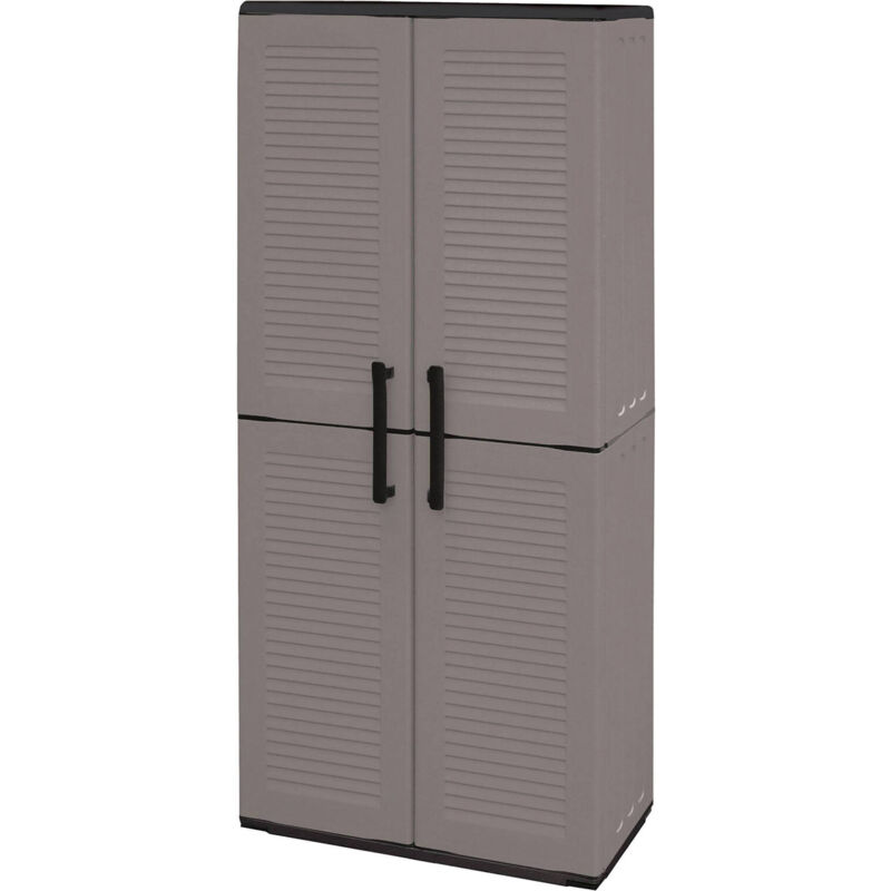 foto del prodotto armadio da esterno akina, mobile da balcone, armadio multiuso con ripiani, 100 made in italy, 68x37h163 cm, grigio e nero, finitura righe dmora