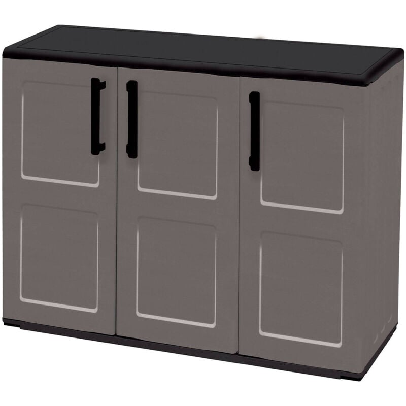 foto del prodotto armadio da esterno aranka, mobile balcone multiuso, armadietto outdoor 3 ante, 100 made in italy, 102x37h84 cm, grigio e nero, finitura quadri