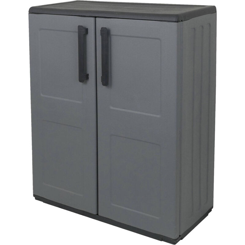 foto del prodotto armadio da esterno arisa, mobile balcone multiuso, armadietto outdoor a 2 ante, 100 made in italy, 68x37h84 cm, finitura quadri, grigio e nero