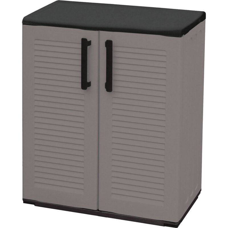 foto del prodotto armadio da esterno arisa, mobile balcone multiuso, armadietto outdoor a 2 ante, 100 made in italy, 68x37h84 cm, finitura righe, grigio e nero dmora
