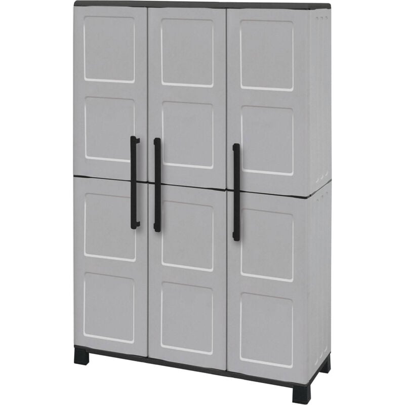 foto del prodotto armadio da esterno aruro, mobile porta scope, armadietto da esterno 3 ante, 100 made in italy, 102x37h169 cm, grigio chiaro e nero, finitura quadri