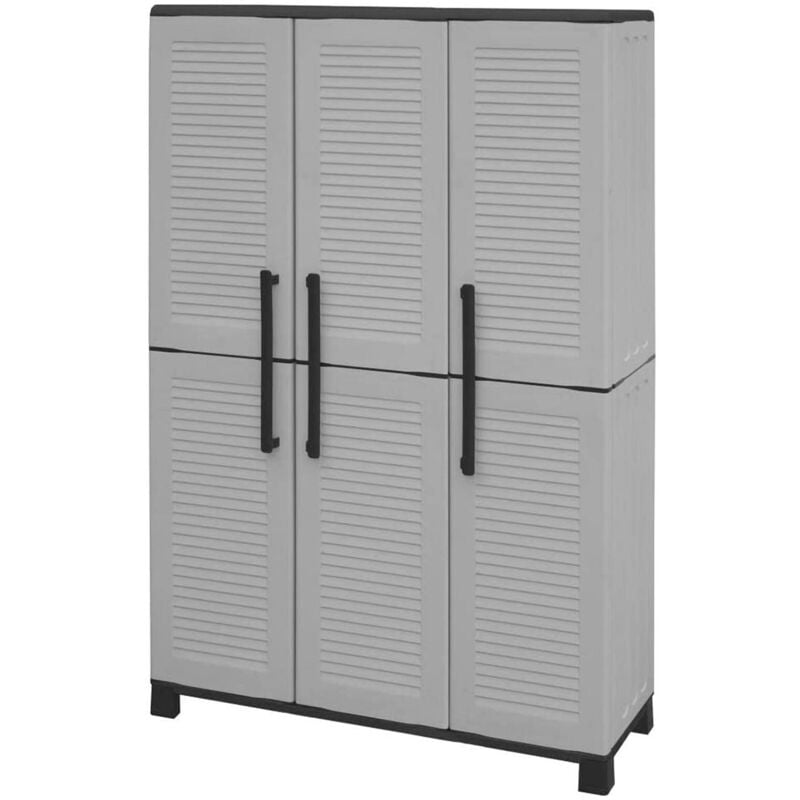 foto del prodotto armadio da esterno aruro, mobile porta scope, armadietto da esterno 3 ante, 100 made in italy, 102x37h169 cm, grigio chiaro e nero, finitura righe