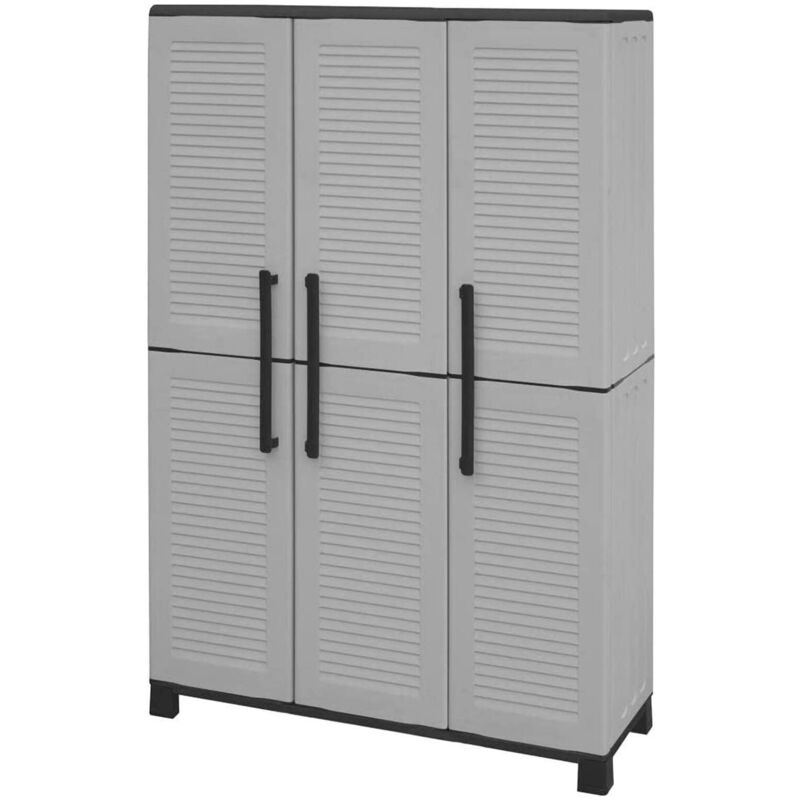 foto del prodotto armadio da esterno aruro, mobile porta scope, armadietto da esterno 3 ante, 100 made in italy, 102x37h169 cm, grigio chiaro e nero, finitura righe