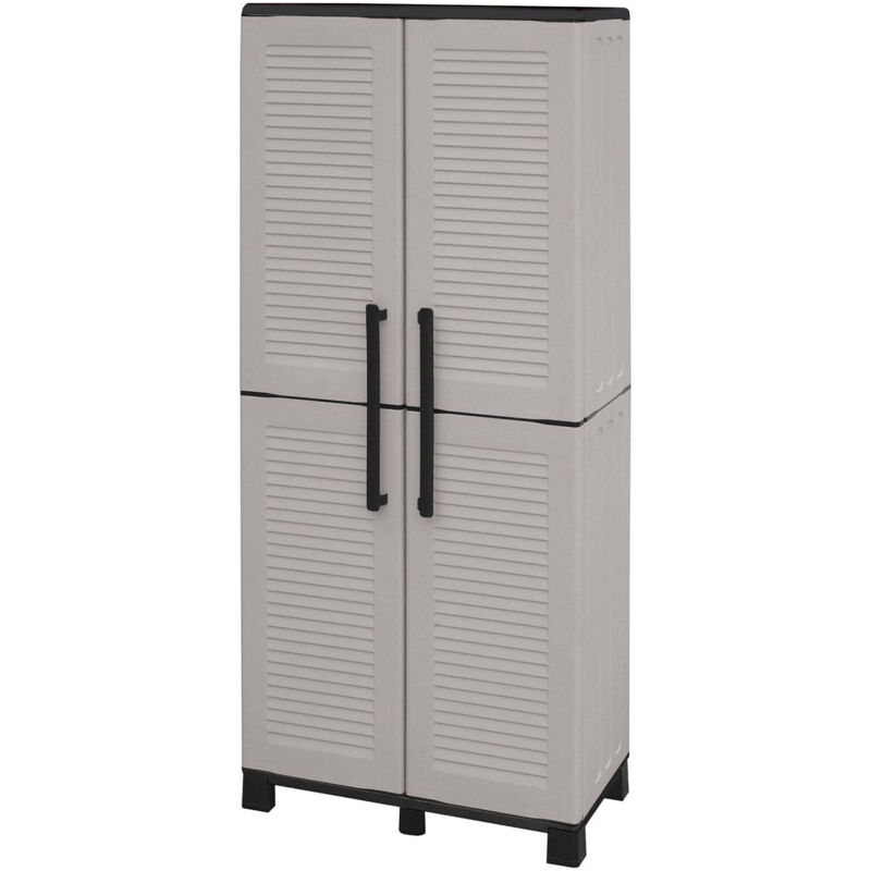foto del prodotto armadio da esterno askan, armadio porta scope, mobile outdoor 2 ante, 100 made in italy, 68x37h169 cm, grigio chiaro e nero, finitura righe dmora