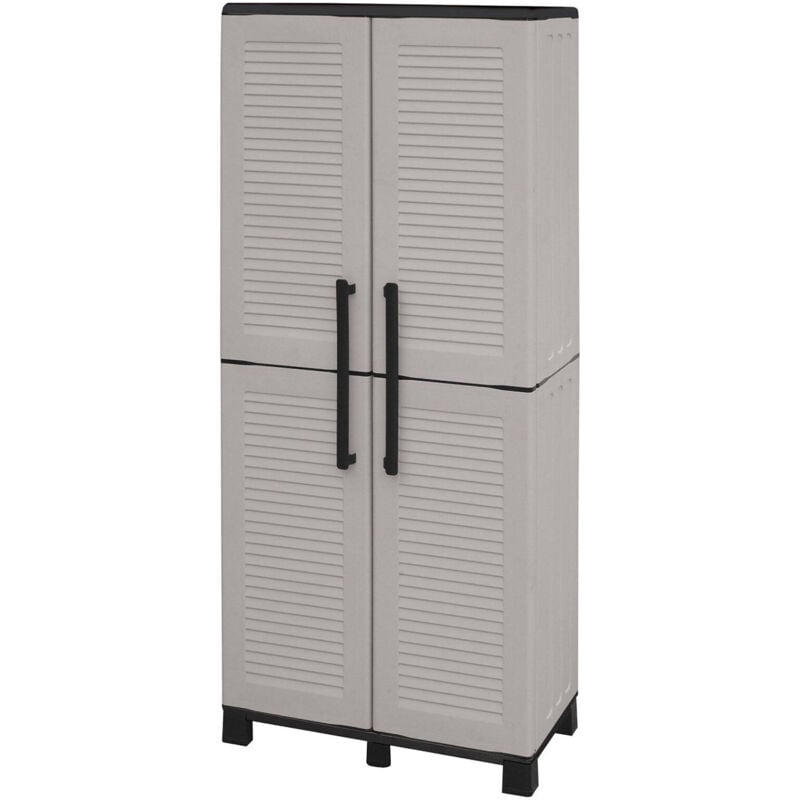 foto del prodotto armadio da esterno askan, armadio porta scope, mobile outdoor 2 ante, 100 made in italy, 68x37h169 cm, grigio chiaro e nero, finitura righe dmora