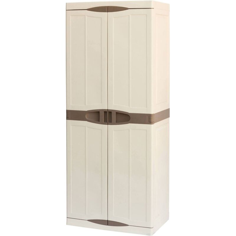 foto del prodotto armadio da esterno ipno, armadio balcone multiuso, mobile porta scope 2 ante, 100 made in italy, 70x47h178 cm, beige e marrone, finitura elegante