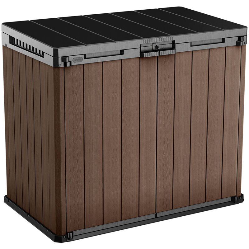 foto del prodotto armadio da esterno lumarzo, mobile outdoor, mobiletto giardino multiuso, contenitore per balcone o garage, 140x80 h120 cm, marrone dmora