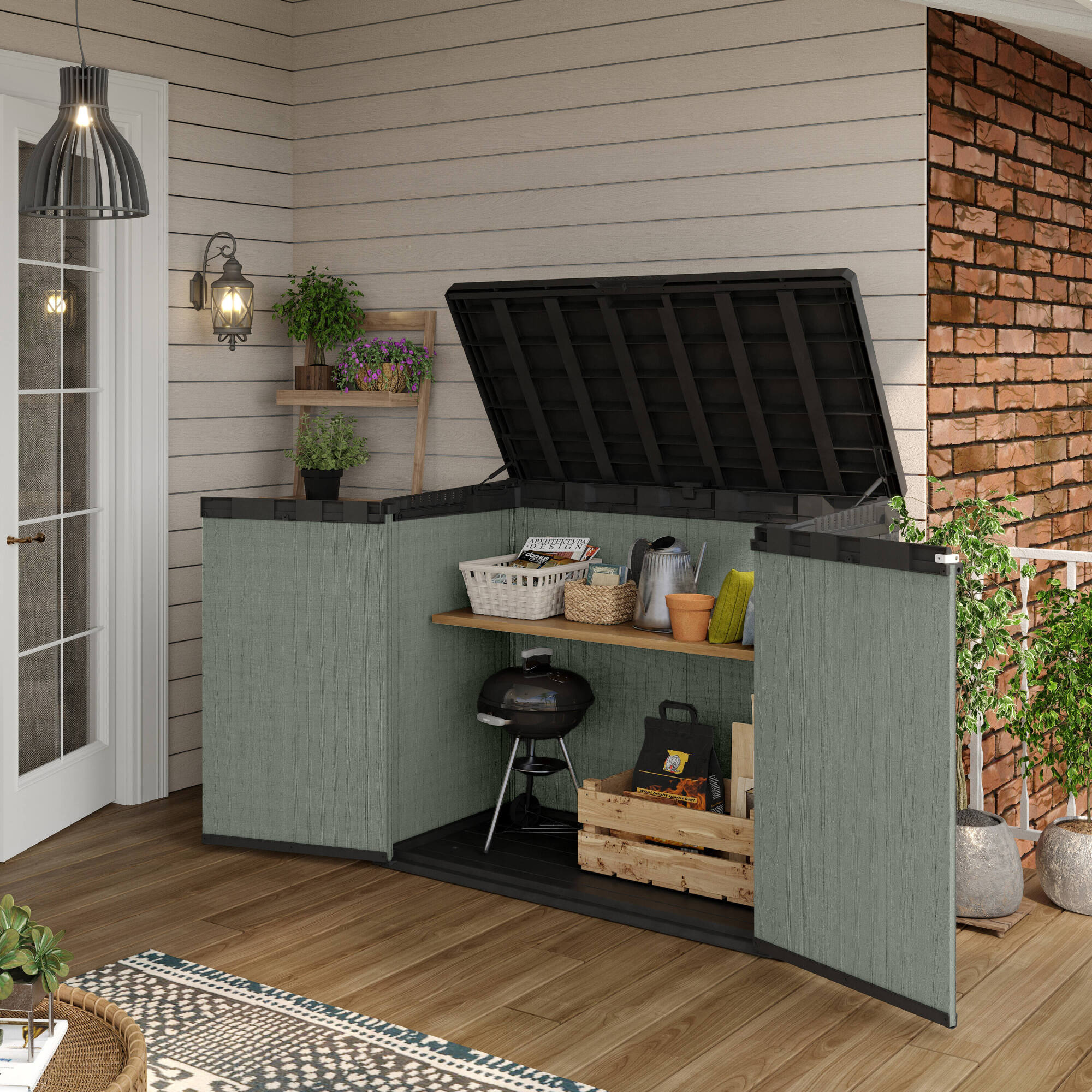 foto del prodotto armadio da esterno napanee, mobile outdoor, mobiletto giardino multiuso, contenitore per balcone o garage, 140x80 h120 cm, verde