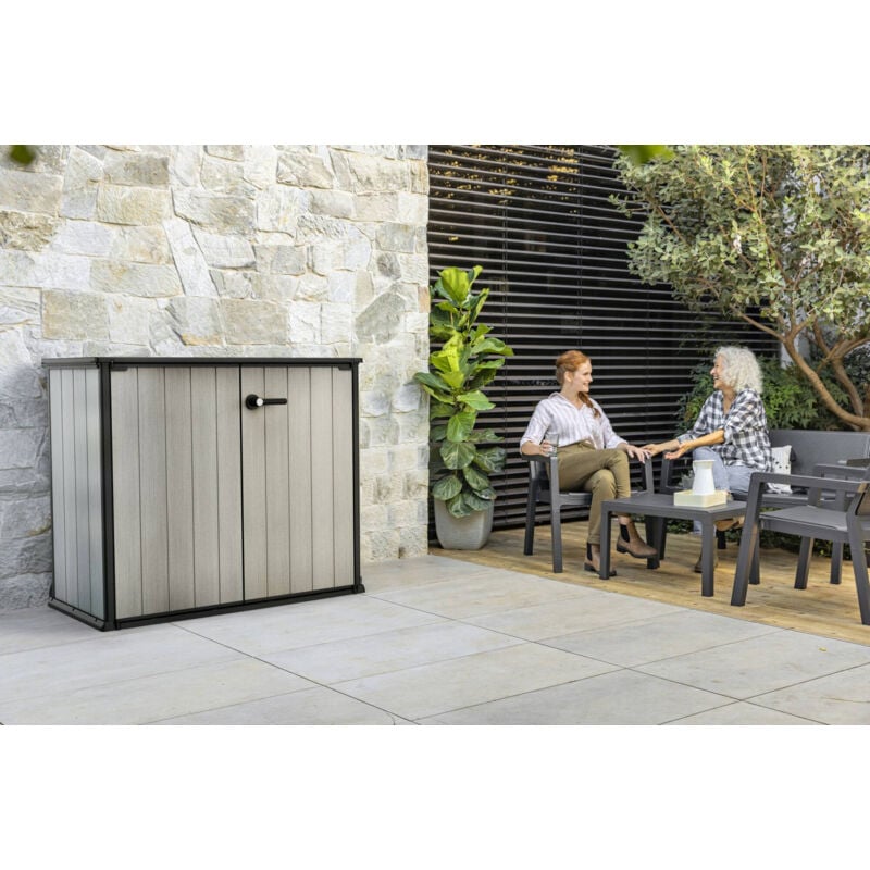 foto del prodotto armadio da esterno onore, mobile outdoor, mobiletto giardino multiuso, contenitore per balcone o garage, 140x77 h120 cm, grigio dmora