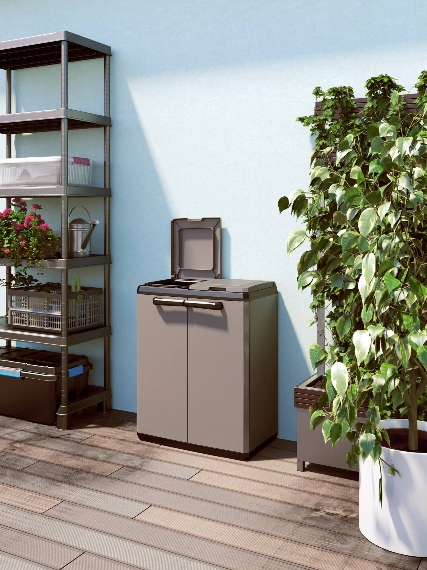 foto del prodotto armadio da esterno rimouski, mobile outdoor, mobiletto giardino multiuso, contenitore per balcone o garage, made in italy, 68x39 h85 cm, grigio