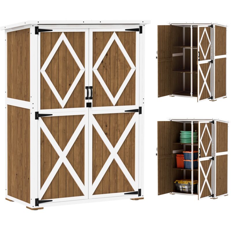 foto del prodotto armadio da giardino 116,5x57x159 167 cm tetto in bitume in legno di abete marrone e bianco