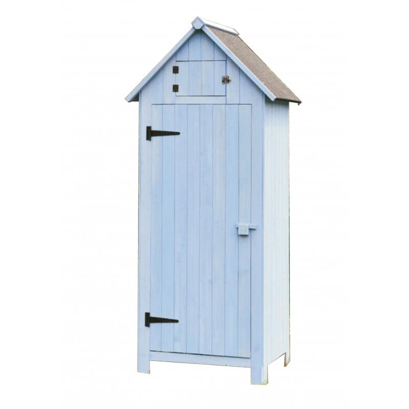 foto del prodotto armadio da giardino in legno abete trattato 77x55x179 azzurro con 3 ripiani