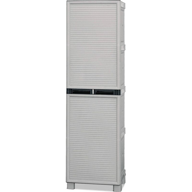 foto del prodotto armadio da spogliatoio per esterno o interno, mobile a 1 anta e 2 ripiani in polipropilene, 100% made in italy, cm 50x39h172, colore grigio chiaro, con imballo rinforzato - dmora