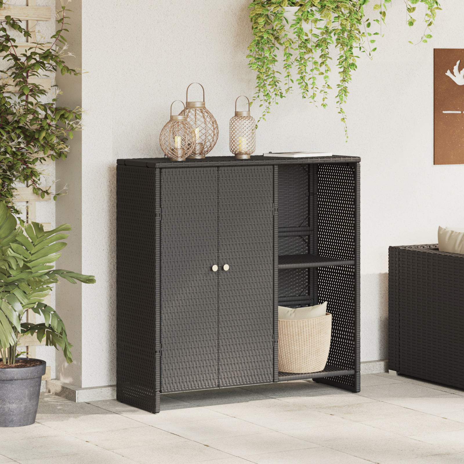 foto del prodotto armadio da stoccaggio nero 100x36x102 cm rattan