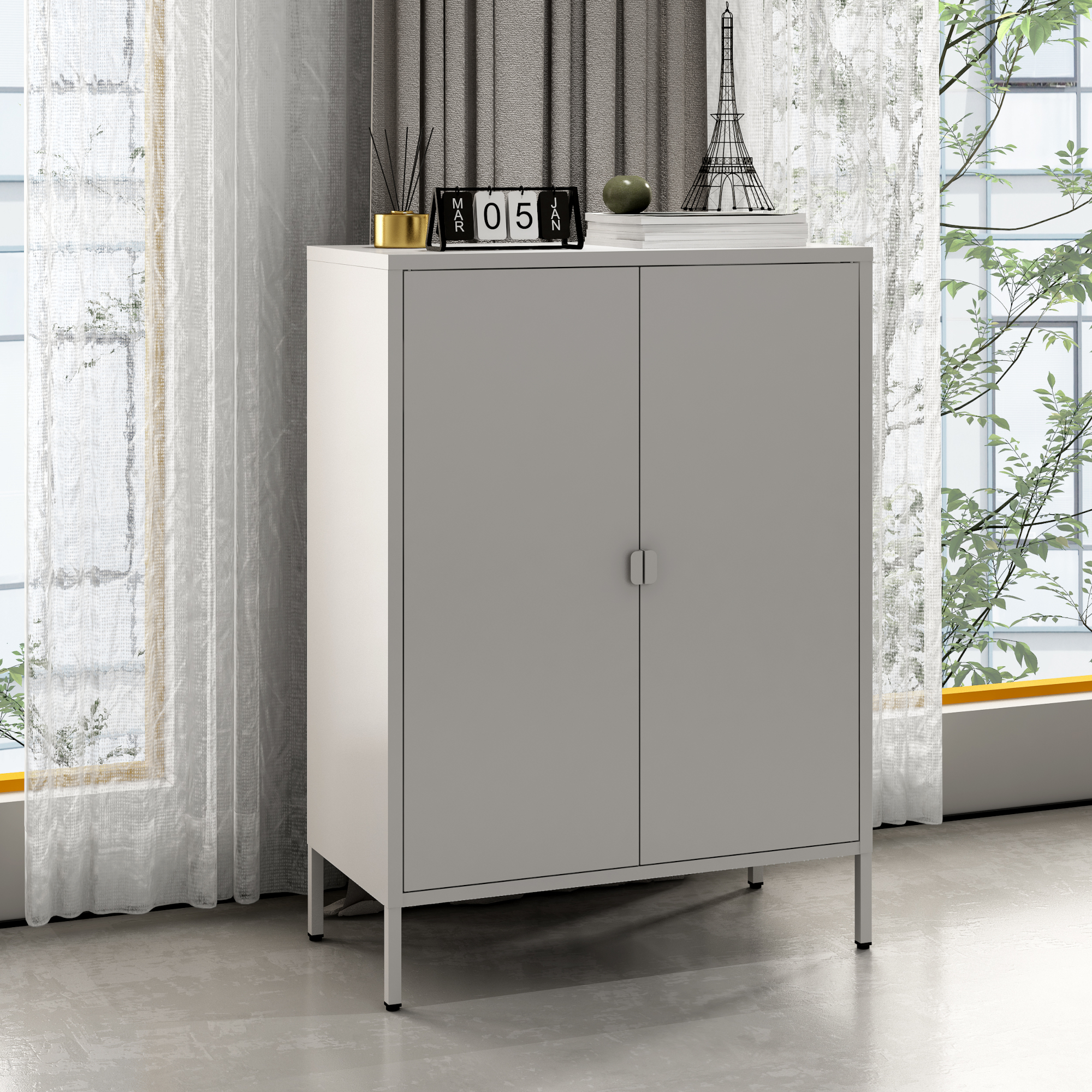 foto del prodotto armadio da ufficio hailuoto per archivio 110 x 80 x 40 cm acciaio grigio chiaro en.casa 