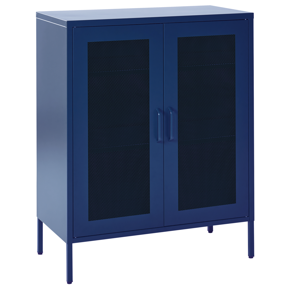 foto del prodotto armadio da ufficio in metallo blu navy 2 ante con chiusura con chiavi design industriale home office