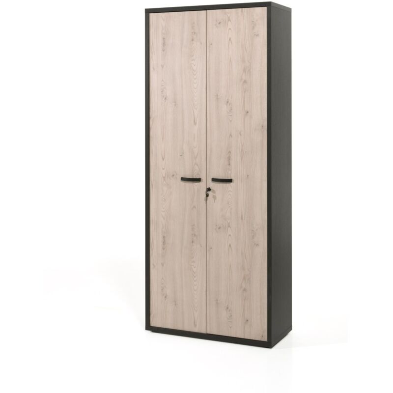 foto del prodotto armadio da ufficio mobile con 2 porte e scaffali colore rovere chiaro e nero collezione dep meublorama