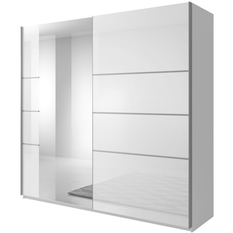 foto del prodotto armadio design 2 porte 220 cm con specchio. colore bianco lucido. collezione eos