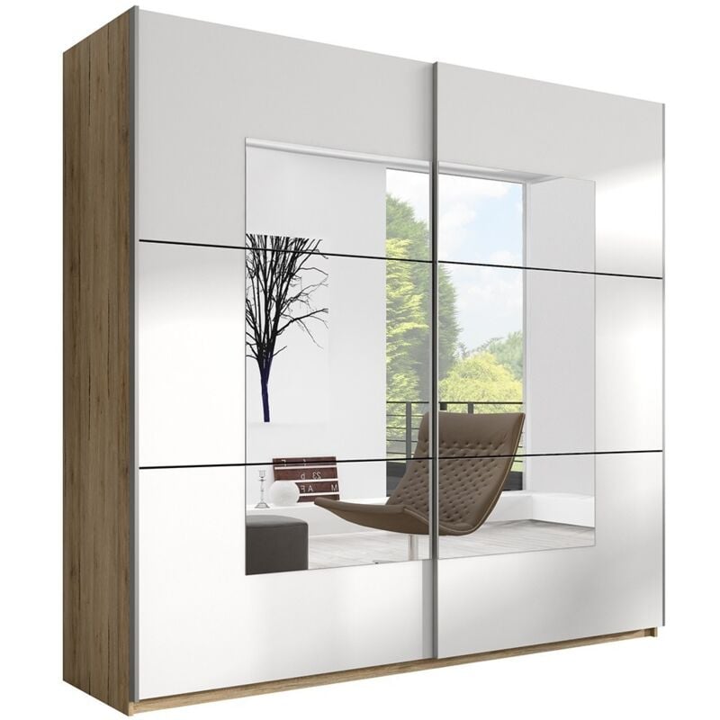 foto del prodotto armadio design 2 porte 220cm colore rovere chiaro e bianco. collezione eos