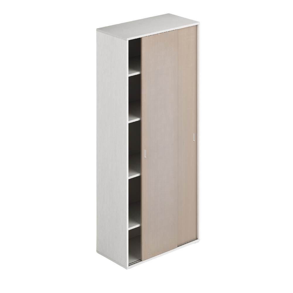 foto del prodotto armadio due ante scorrevoli 90x43x212h con ripiani colore bianco frassinato e olmo