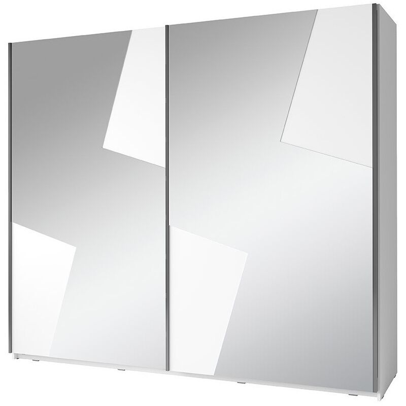 foto del prodotto armadio fulmo a 2 porte con specchi colori bianco e grigio effetto cemento 200 x 218 x 65 cm