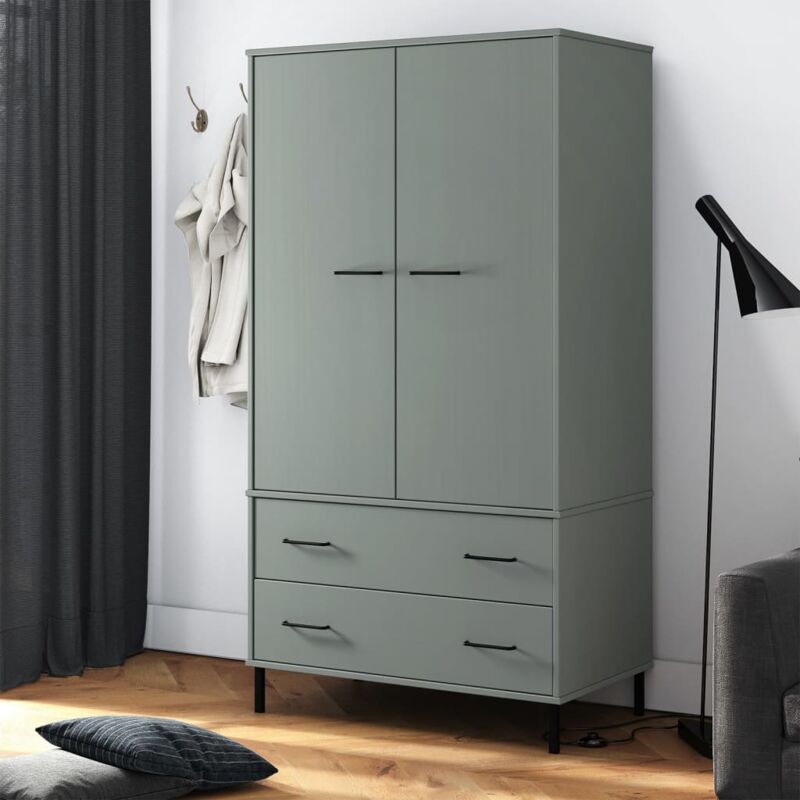foto del prodotto armadio gambe metallo grigio 90x55x172,5 cm legno massello oslo vidaxl