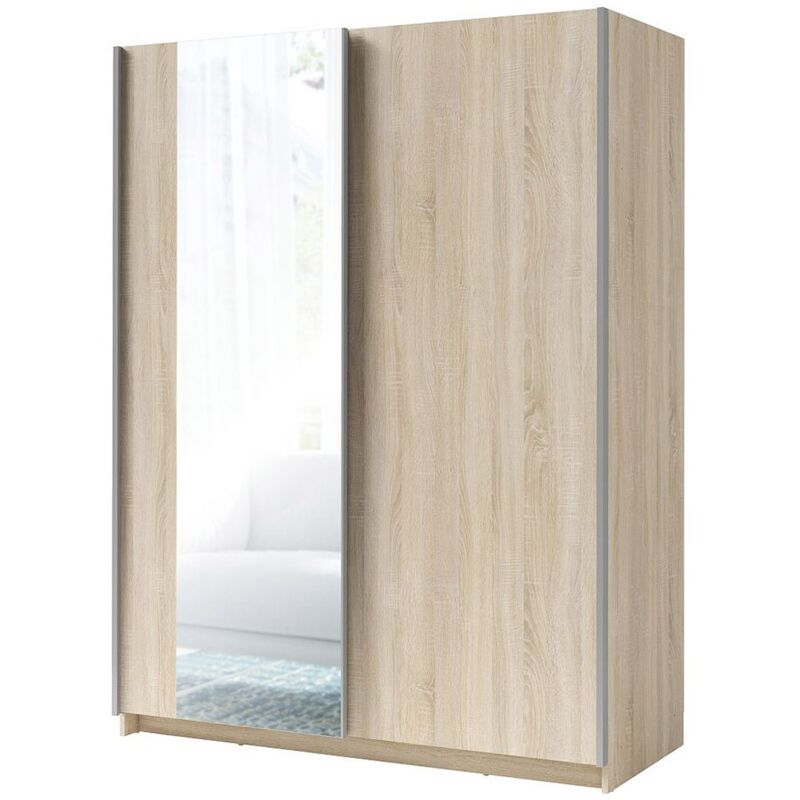 foto del prodotto armadio gozu con 2 porte scorrevoli e specchio colore rovere sonoma 180 x 198 x 62 cm