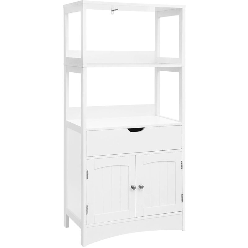 foto del prodotto armadio grande con cassetto 2 ripiani aperti e doppia anta armadio per bagno, ingresso cucina e soggiorno bianco da songmics vasagle