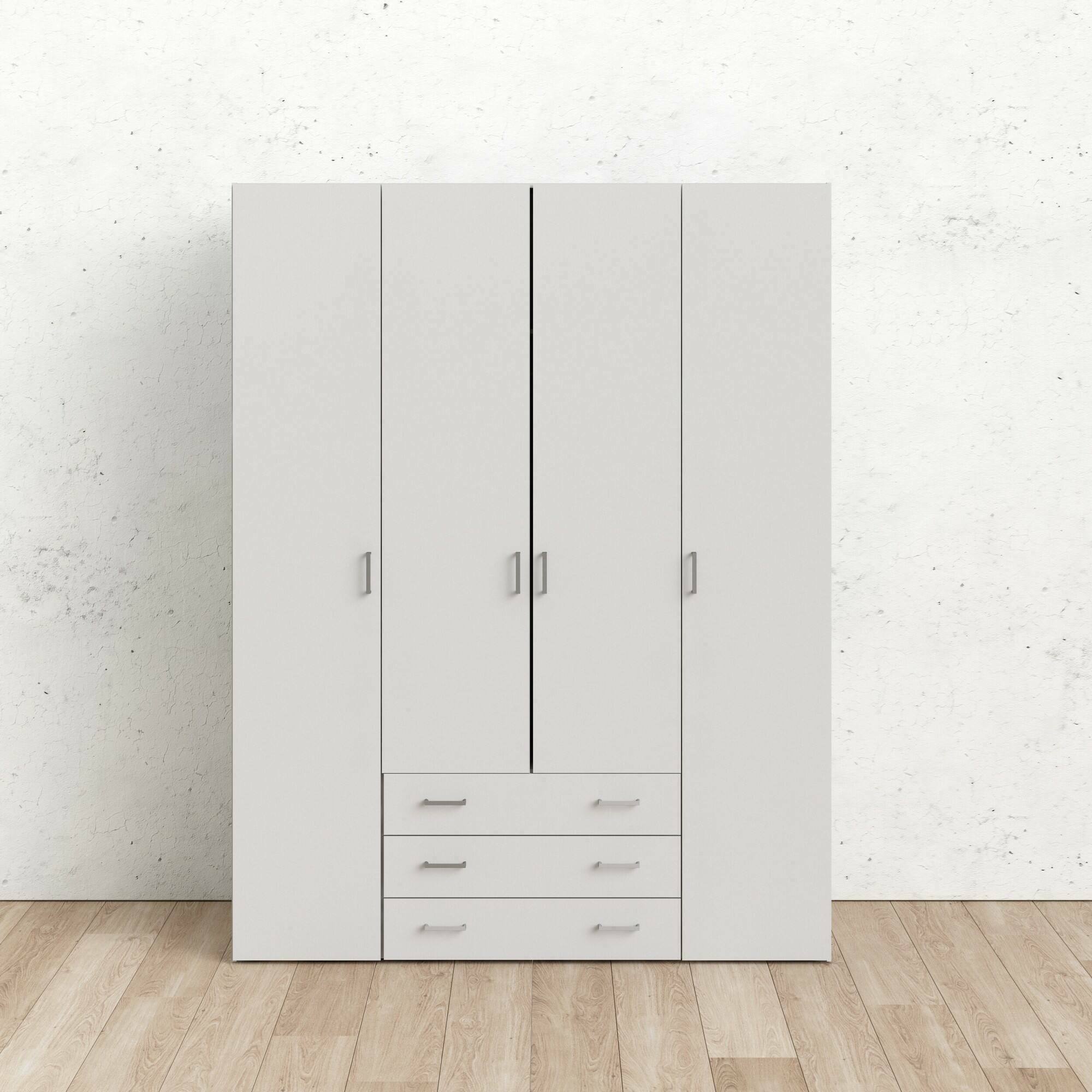 foto del prodotto armadio guardaroba a quattro ante e tre amoruccio, colore bianco, misure 154 x 200 x 49 cm