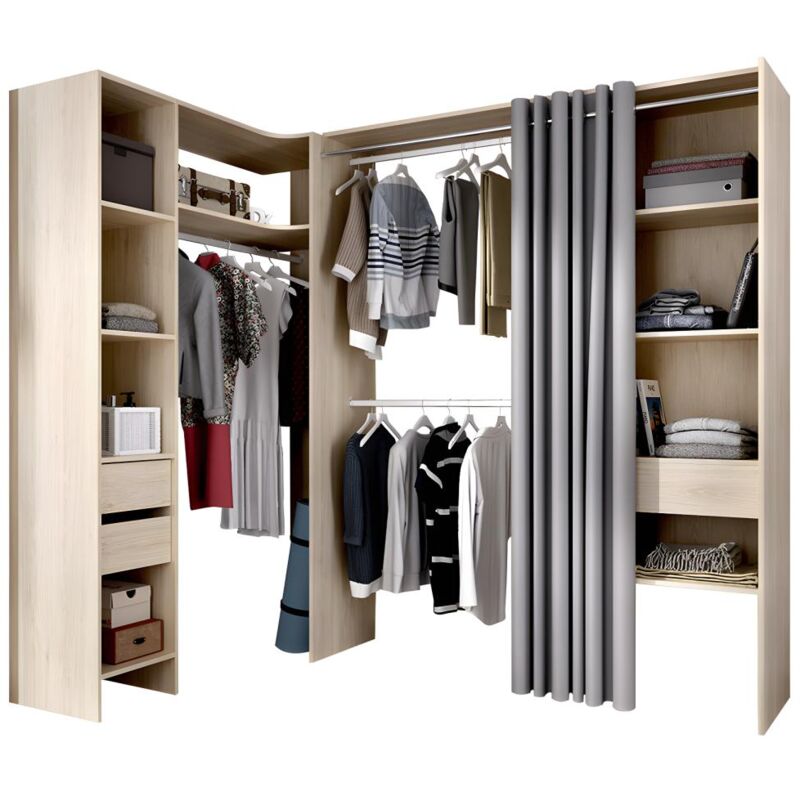 foto del prodotto armadio guardaroba angolare allungabile l164 214 cm rovere e grigio gontran