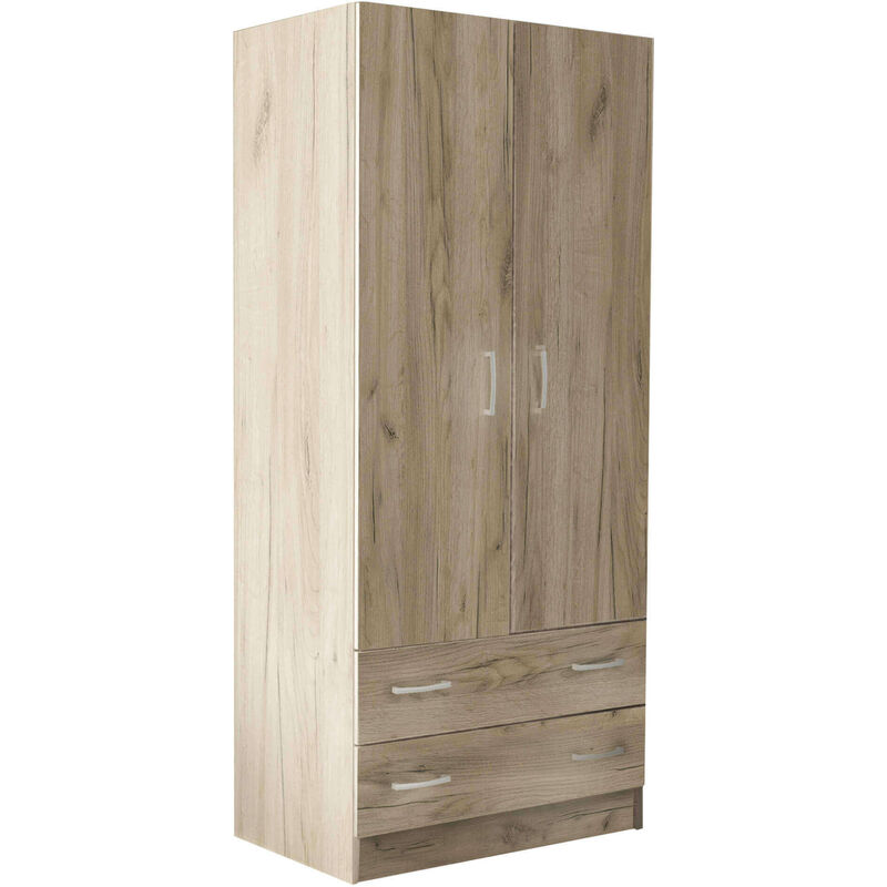 foto del prodotto armadio guardaroba appendiabiti 2 ante e due cassetti in nobilitato bilaminato linea classic gray