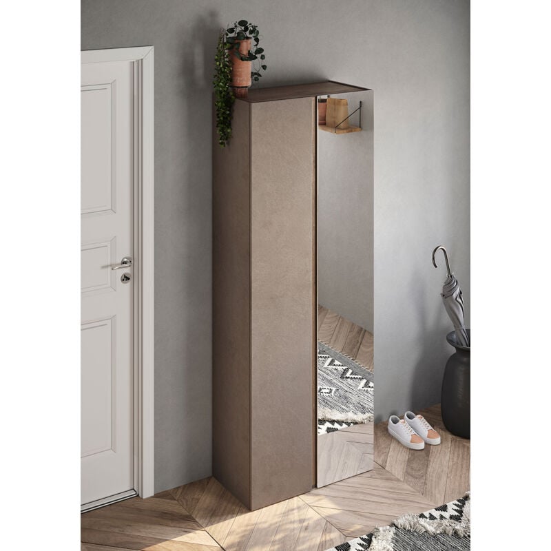 foto del prodotto armadio guardaroba con anta a specchio e ripiani 70x35x185 cm frame bronzo e mercure