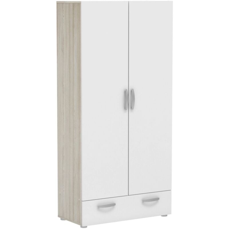 foto del prodotto armadio guardaroba con due ante nano con ripiani quercia e bianco, 81,2x37,6x167 cm