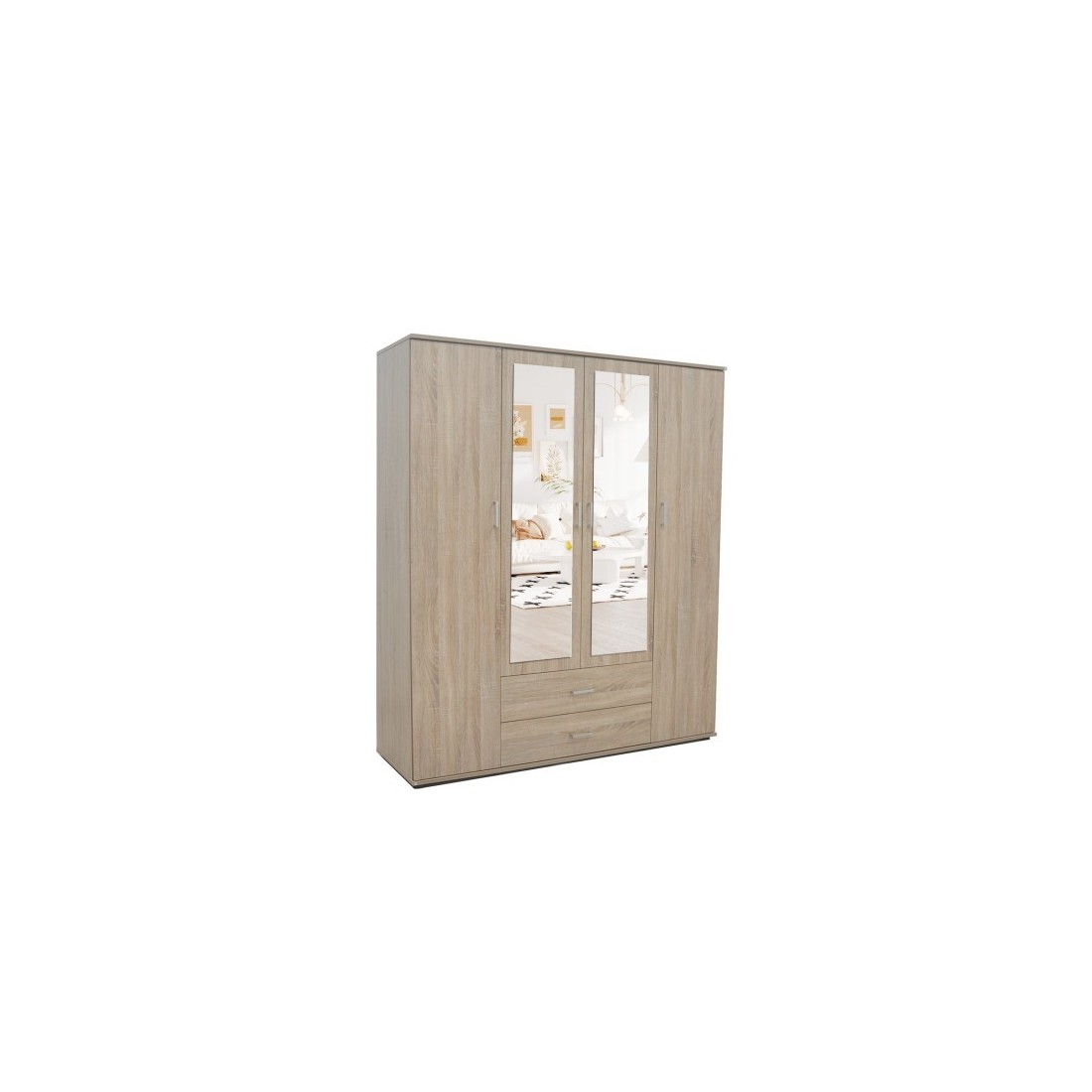 foto del prodotto armadio, guardaroba, con specchio collezione tom, 4 porte 160 cm, guardaroba integrato rovere sonoma