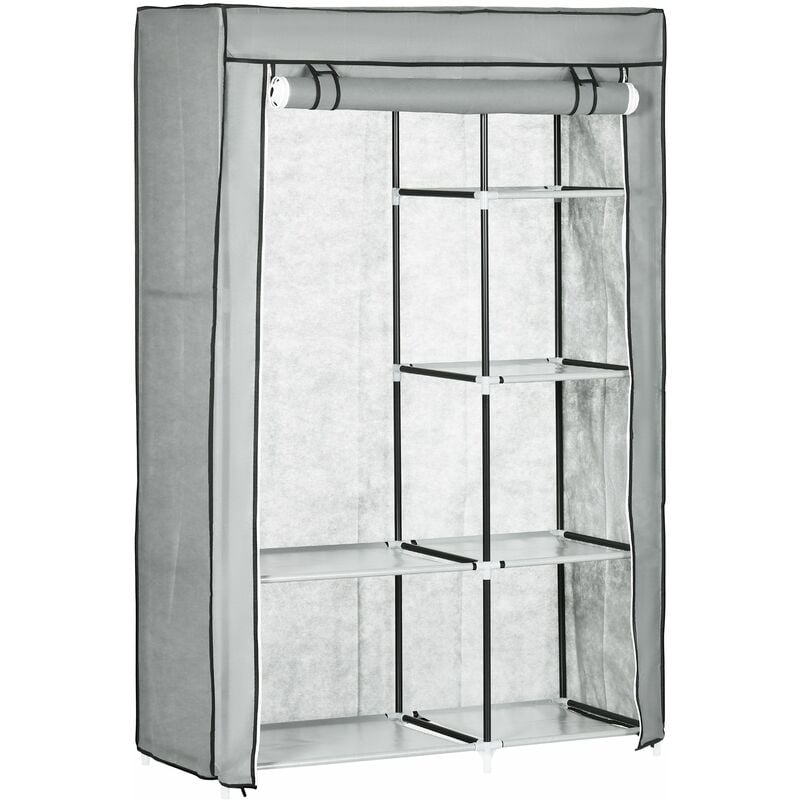 foto del prodotto armadio guardaroba da campeggio 103x43x162,5 cm 6 ripiani aperti e un appendino in tessuto non tessuto grigio