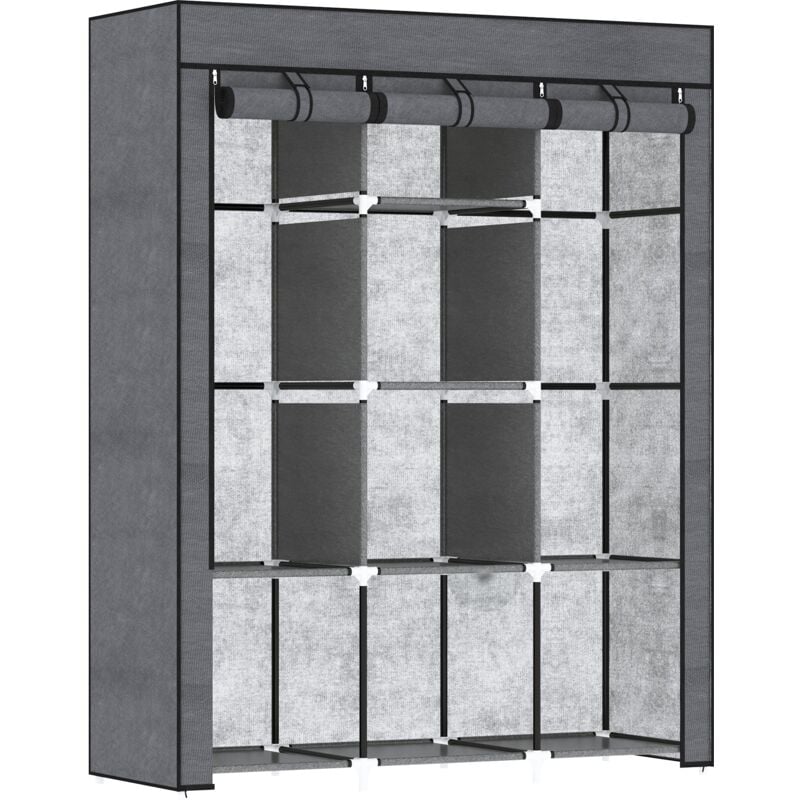foto del prodotto armadio guardaroba da campeggio 125x43x162,5 cm con 8 ripiani e 2 barre grigio carbone