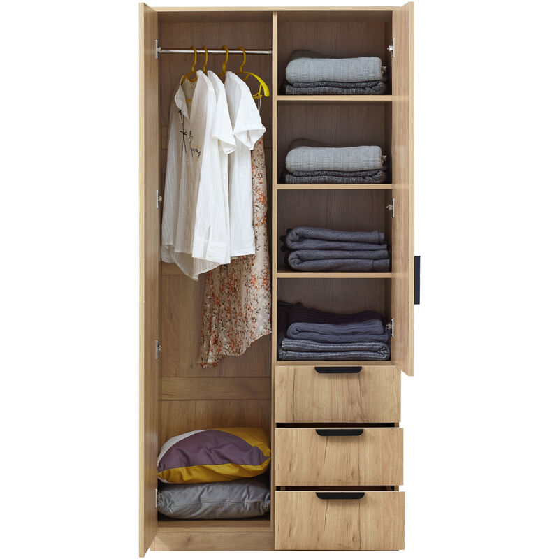 foto del prodotto armadio guardaroba eiselfing con scomparti e cassetti 176 x 80 x 52 cm effetto rovere en.casa 