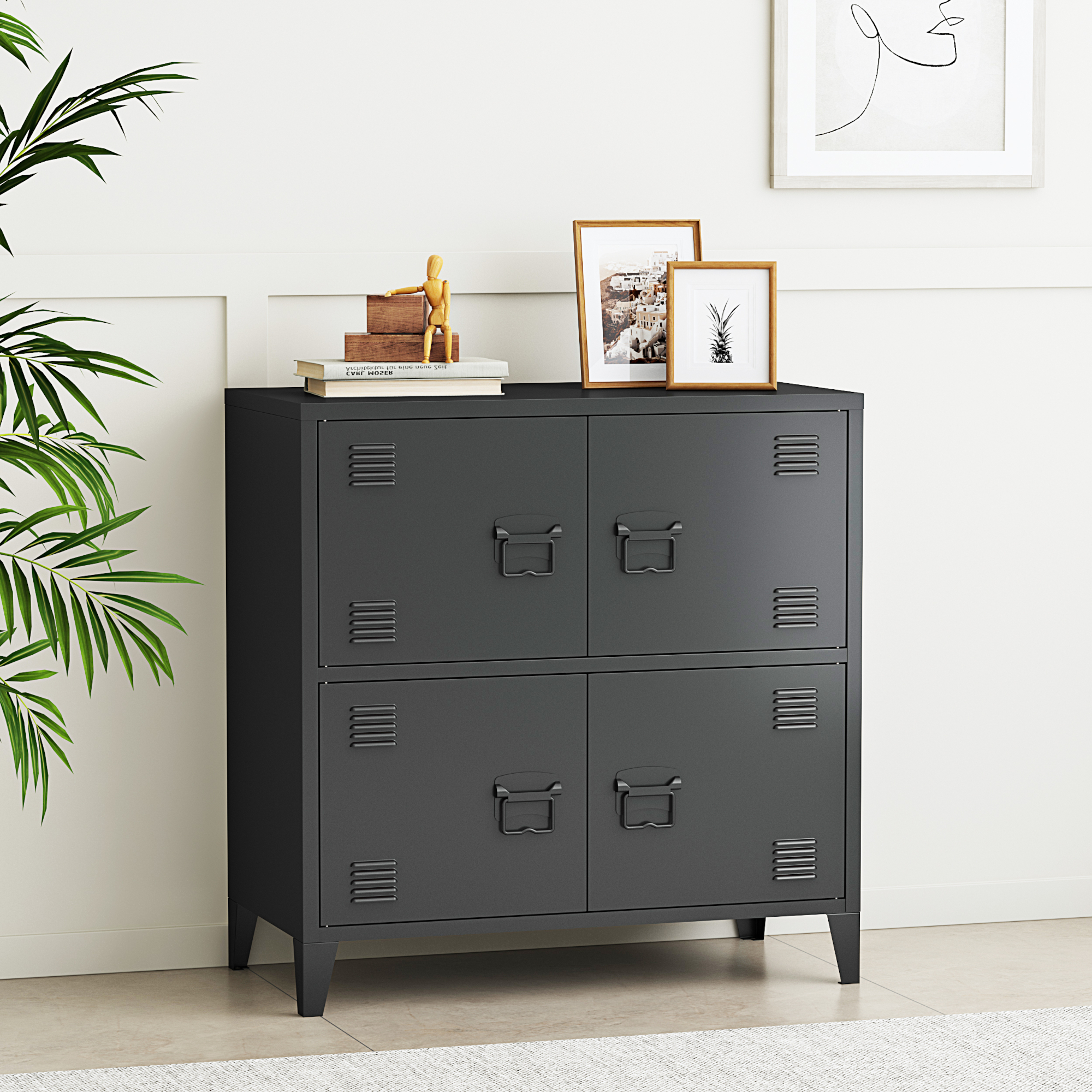 foto del prodotto armadio hamina a 4 ante mobile in acciaio per archivio 82 x 80 x 40 cm nero en.casa 